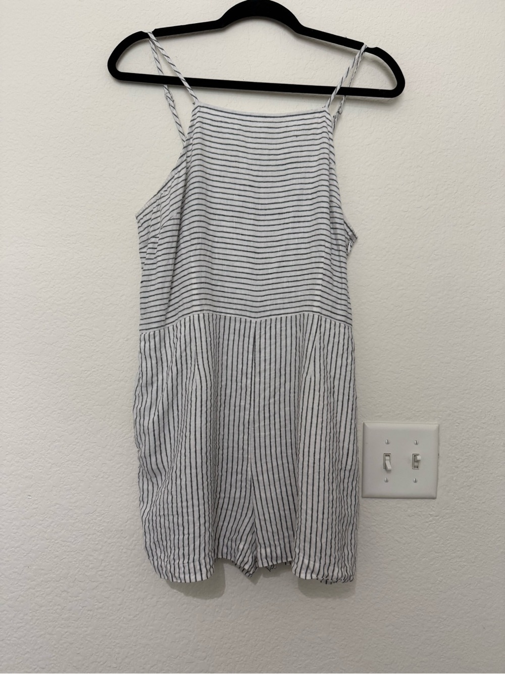Vineyard Vines Linen White and Gray Striped High Neck Romper
